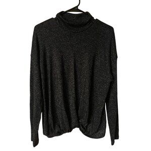 Jennifer Lopez Black Metallic Lightweight Knit Long Sleeve Turtleneck Top XLarge